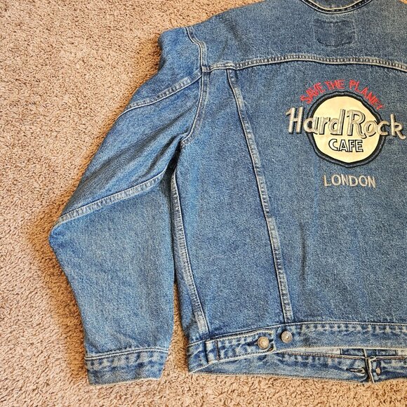 Vtg Levis Jean Jacket 70503-02 XL Britain Hard Rock London Denim Trucker 80s 90s - Picture 11 of 13